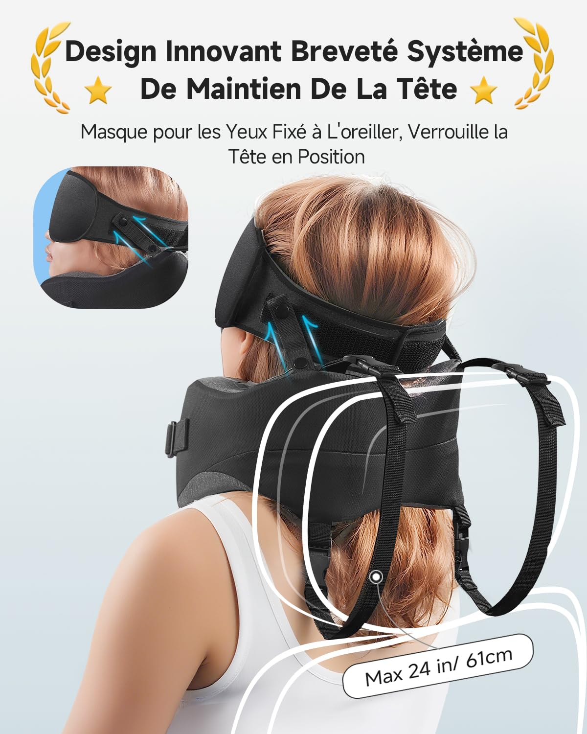 Umisleep Coussin de Voyage Mémoire pour Avion Support 360° Tête Cou, Noir | Coussin Cervical avec Masque 3D pour Longs Vols, Coussin Anti-Basculement pour Avion, Voiture et Train