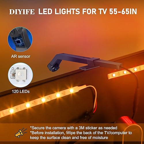 Miniatura 4 de Diyife Retroiluminación LED para TV con sensores AR sincronizados con televisores de 55 a 65 pulgadas, tira de retroiluminación Bluetooth de 13.12