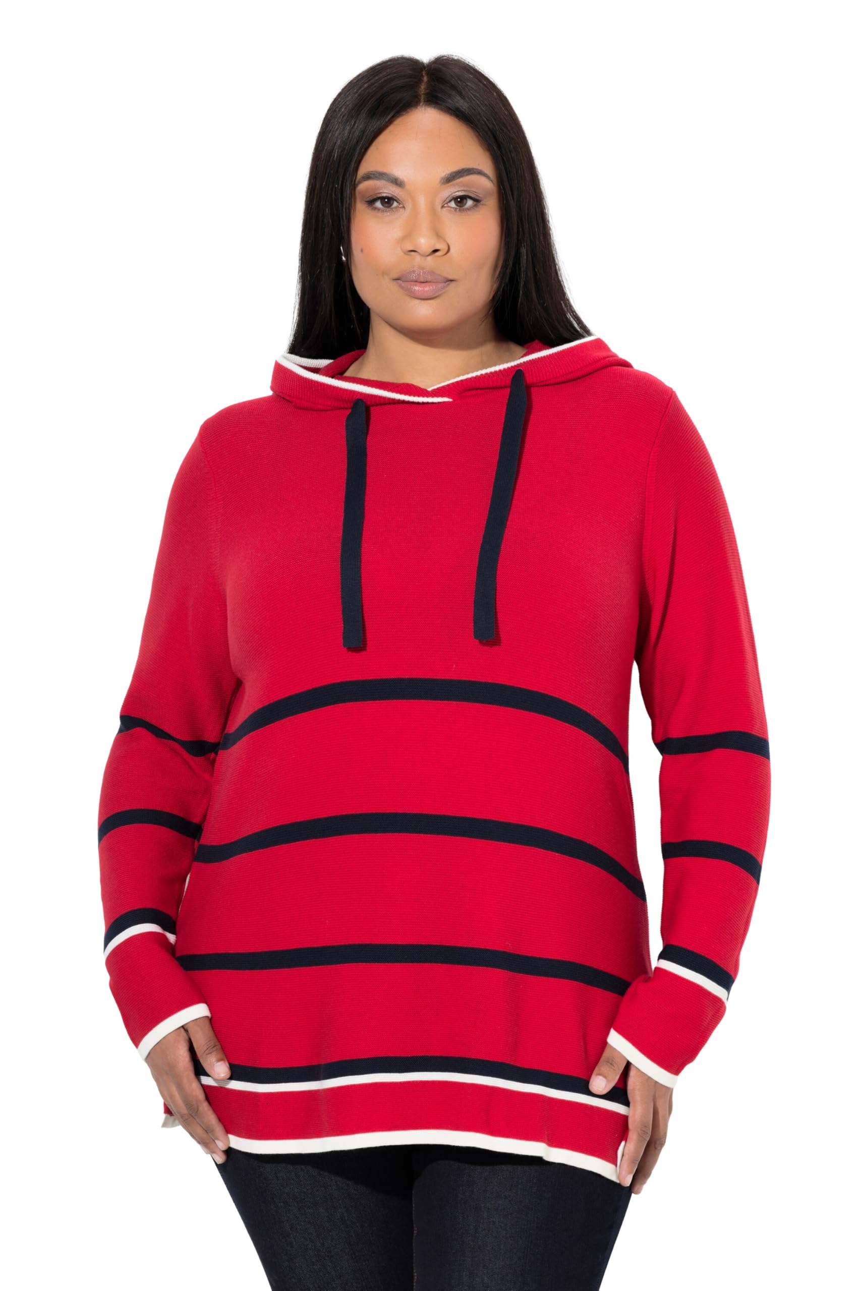 Ulla Popken Damen große Größen Übergrößen Plus Size Pullover, Ringel, Farbakzente, Kapuze, Langarm 834427