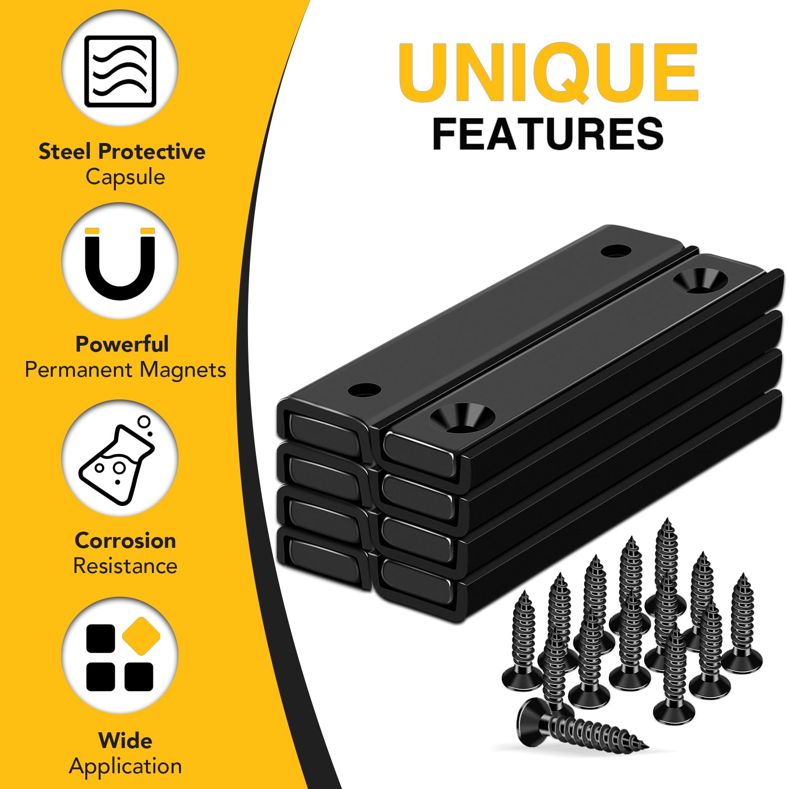 DIYMAG Magnets Strips,8 Packs 80 LBS Countersunk Hole Magnet with Screws — Amazon image 3