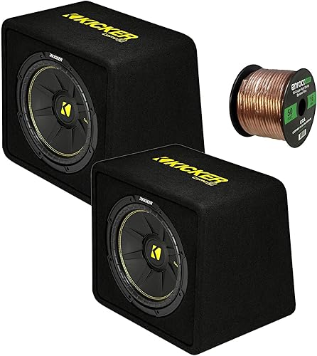 Par (cantidad 2) de Kicker CompC 12" 600 vatios de potencia máxima 2 ohmios Negro subwoofer de audio para coche con cable de altavoz