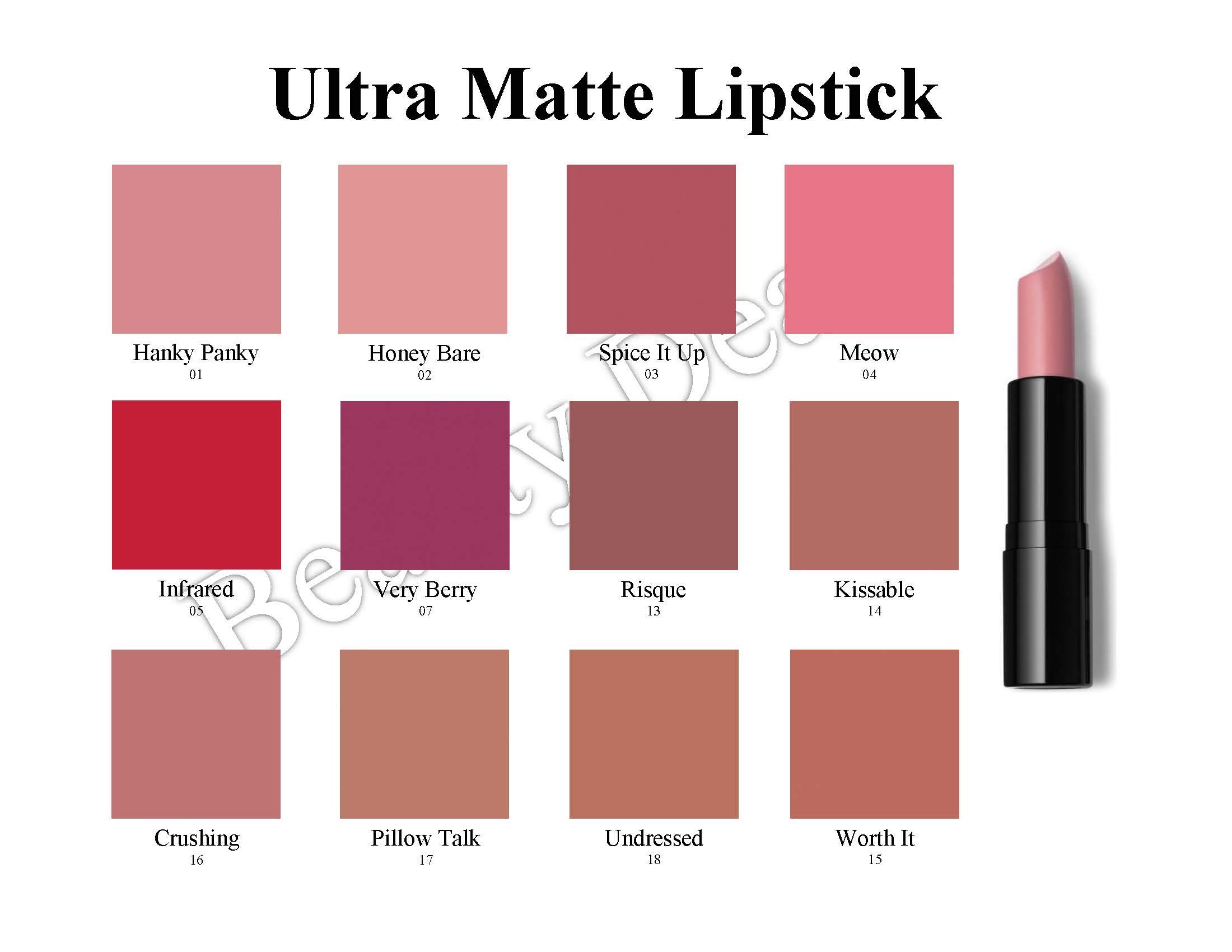 Lippenstift, ultra matt, samtige Textur, langanhaltender Komfort, hydratisierter Lippenstift