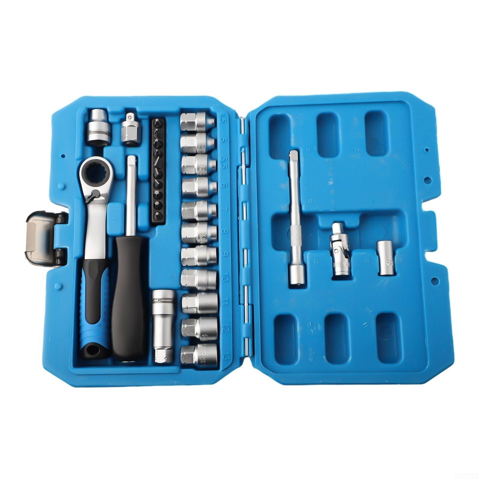 Juego de llaves de carraca de 29 piezas, kit de herramientas mecánicas de alto par con barras de extensión para reparación de automóviles, proyectos de bricolaje de 1/4 pulgadas