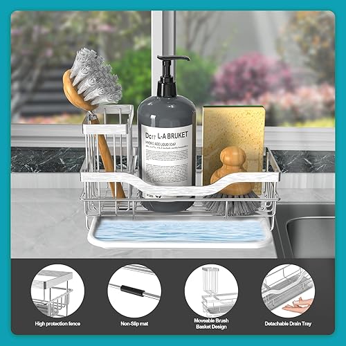 Miniatura 4 de Vanwood Organizador Caddy para Fregadero de Cocina, Soporte de Esponja para Fregadero de Cocina, a Prueba de Óxido, Caddy de Esponja de Jabón para