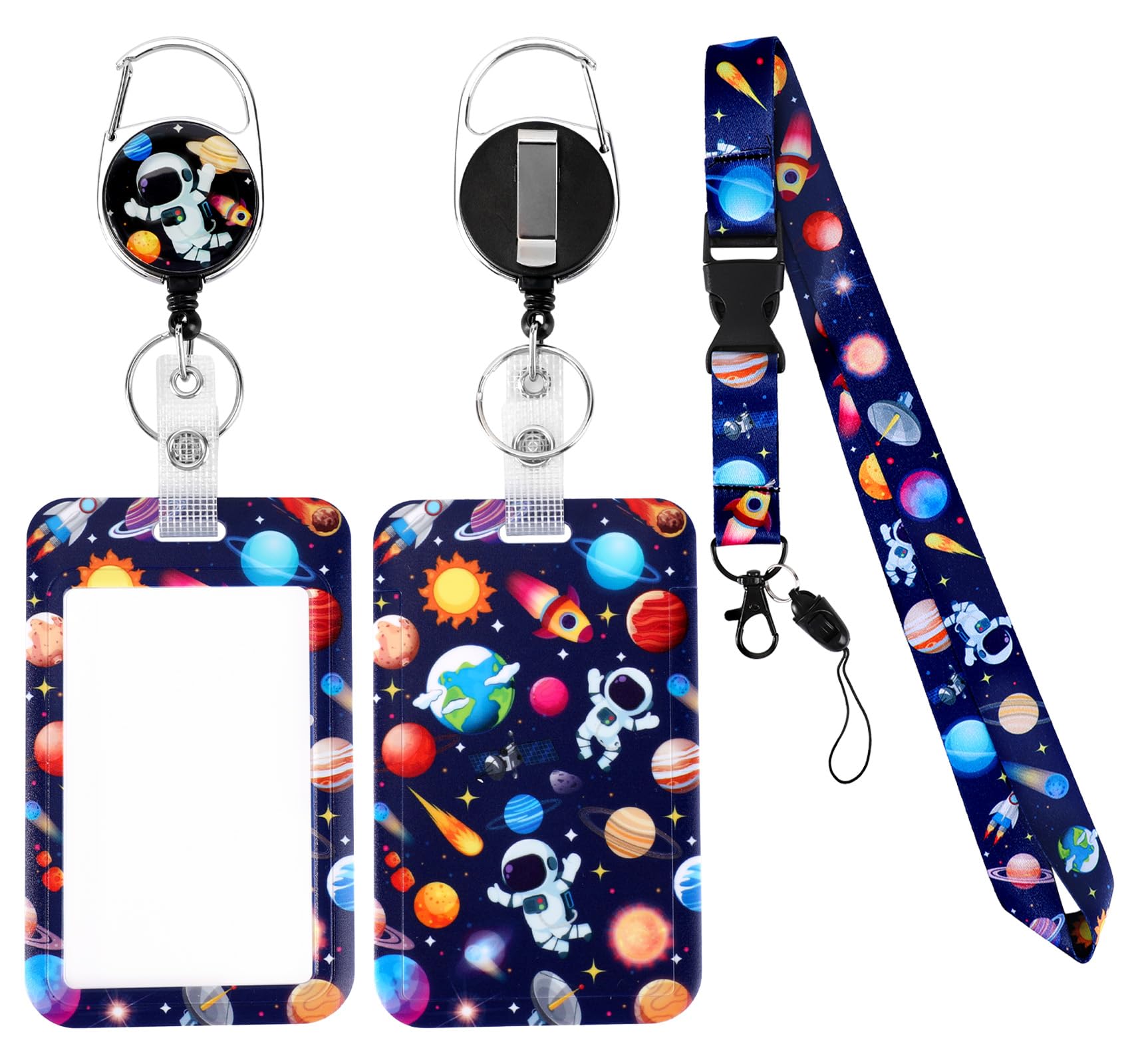 Porta Tarjetas Identificativas con Llavero Retráctil, Tarjetero Colgante Astronauta Planetario para Enfermeras Estudiantes Profesores