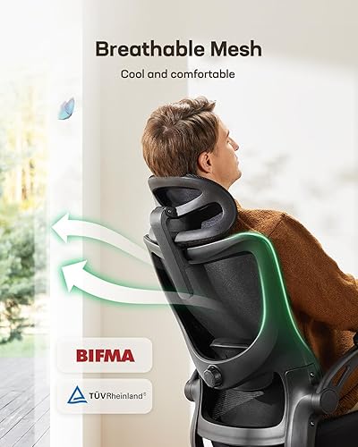 Miniatura 5 de Marsail Silla ergonómica de oficina Silla de escritorio para computadora de oficina con malla de respaldo alto y soporte lumbar ajustable, sillas