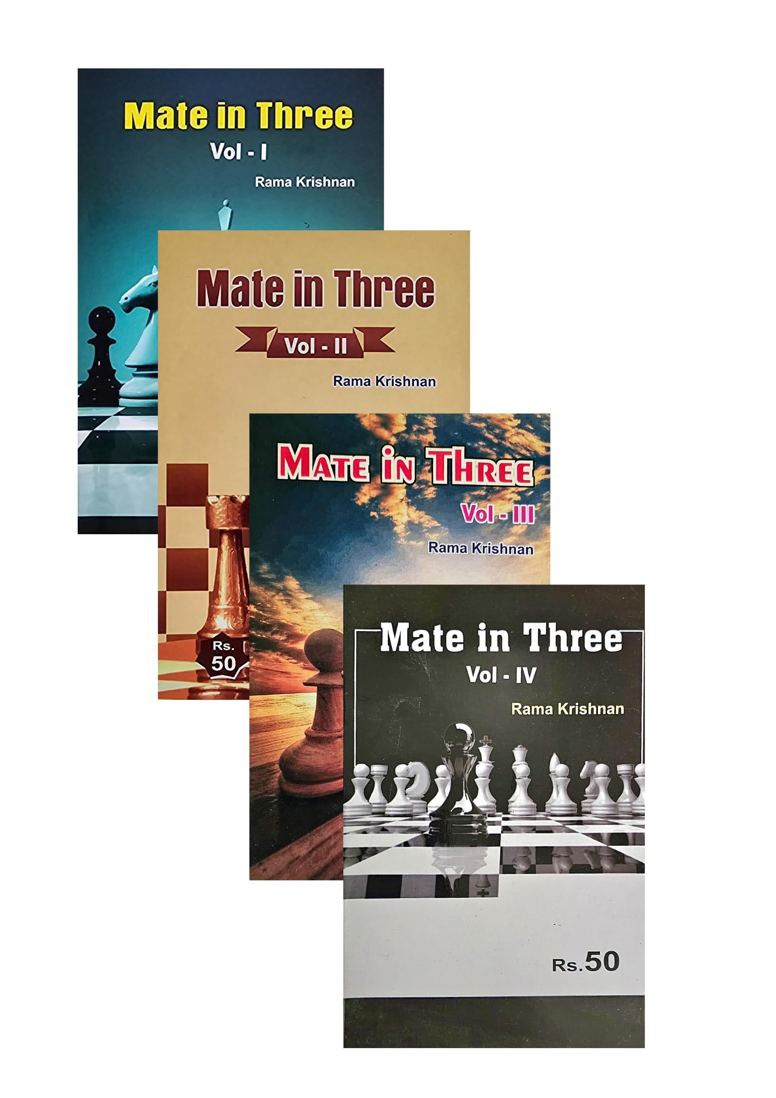 Mate in 3 Moves - 4 books Set (800 puzzles, 200 per book) | Free MDF Chessboard keychain