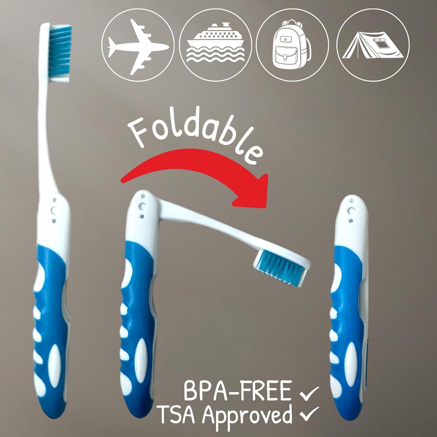 ALAZCO Comfort Hold Travel Toothbrush On The Go Folding Medium Bristle Brushes Compact Size Ergonomic Foldable Tooth Brush Camping Gym School Locker Backpack TSA Approved (4pc Soft) image 2