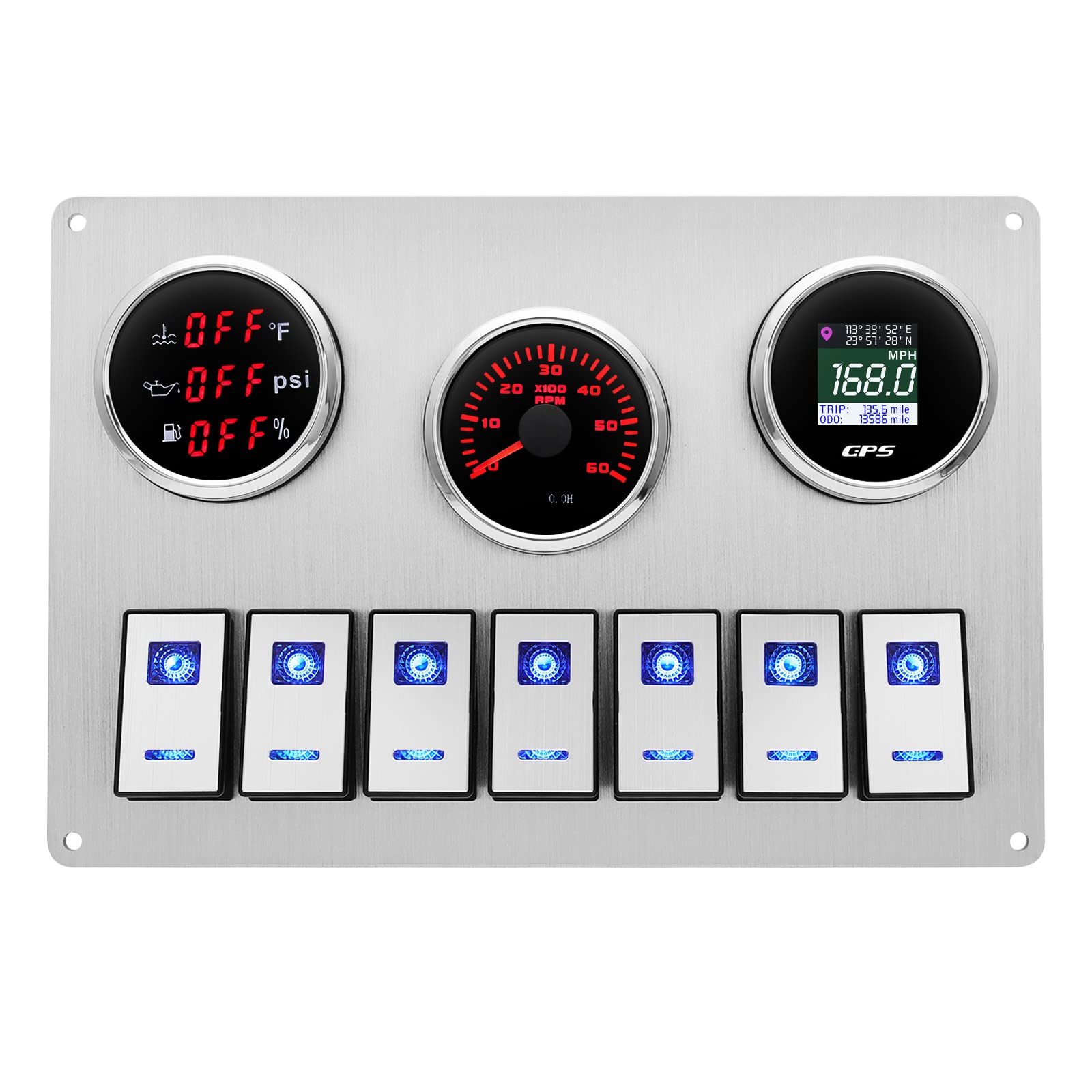 Artilaura Marine Rocker Switch Panel With Speedometer Tachometer 3in1
