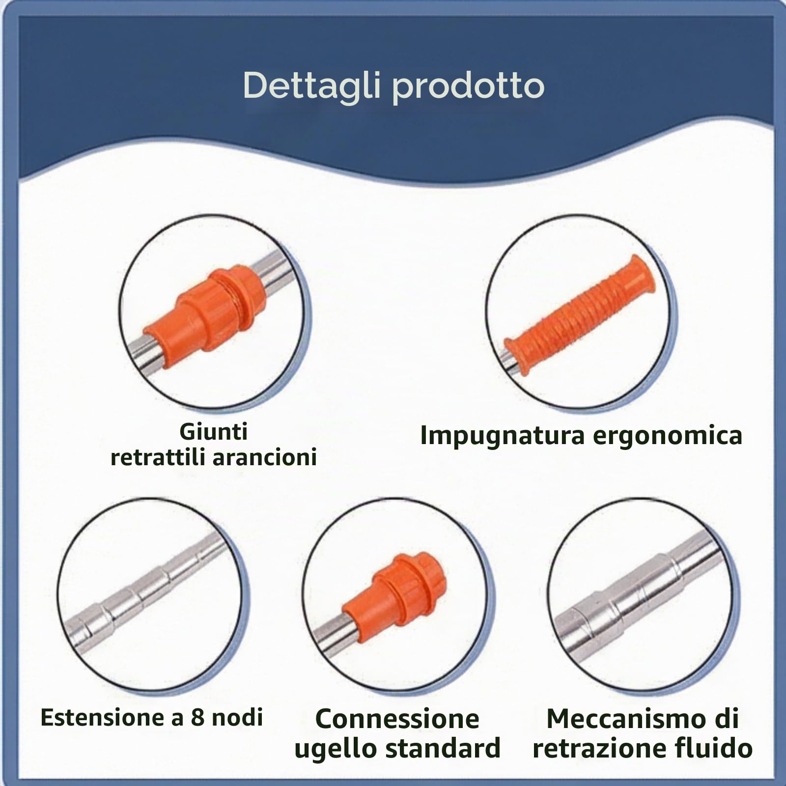 Asta di Prolunga Telescopica Per Spruzzatore da 2,6 m, Prolunga Per Bacchetta Per Spruzzatore da Giardino in acciaio inossidabile, per l'irrigazione agricola e l'innaffiamento delle piante