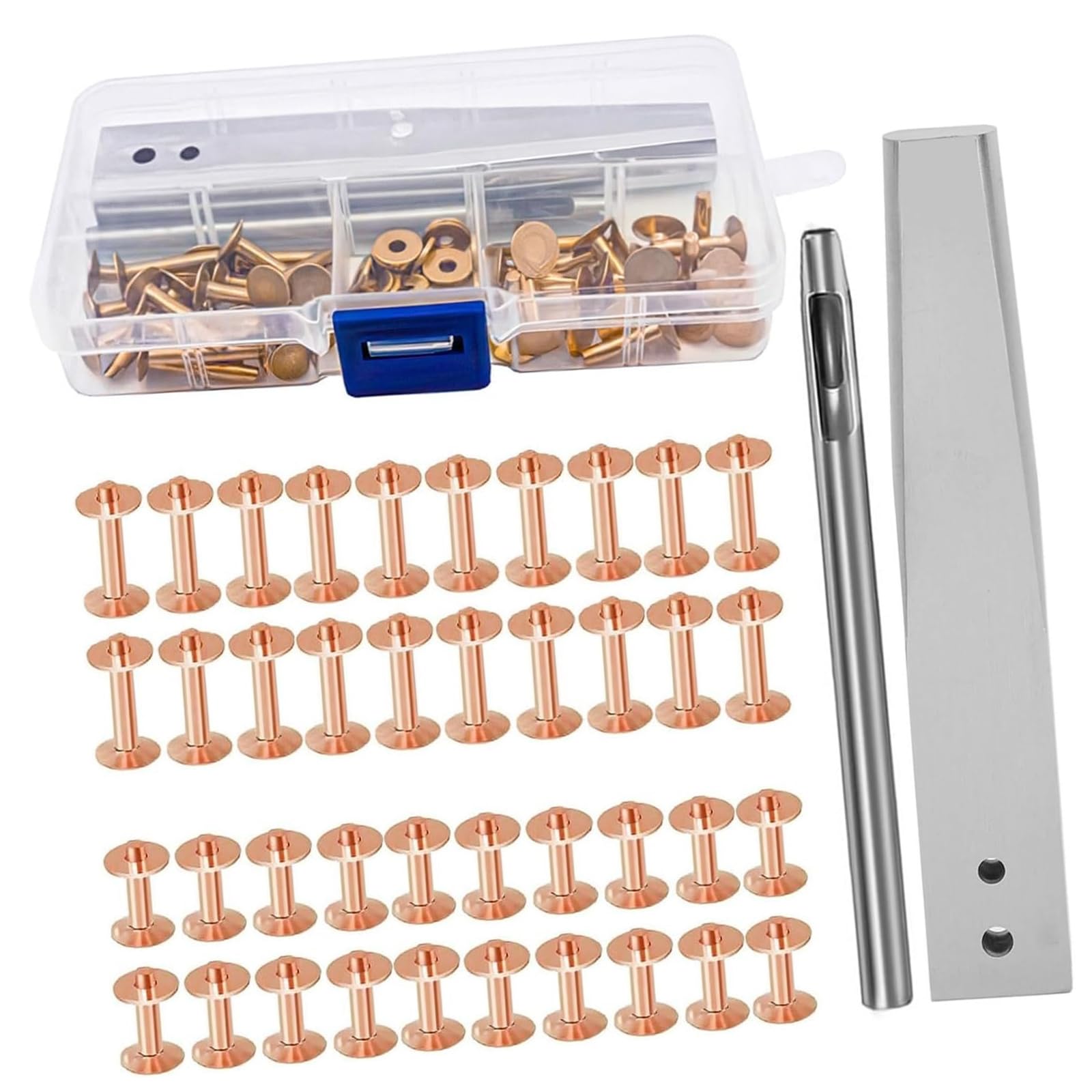 Carotoe Copper Color 42Pcs Leather Rivets Set Heavy Duty Metal Studs Rivets With Hole Puncher Installing Tool For Belt Wallet Bag Crafting Handcraft Hit Set