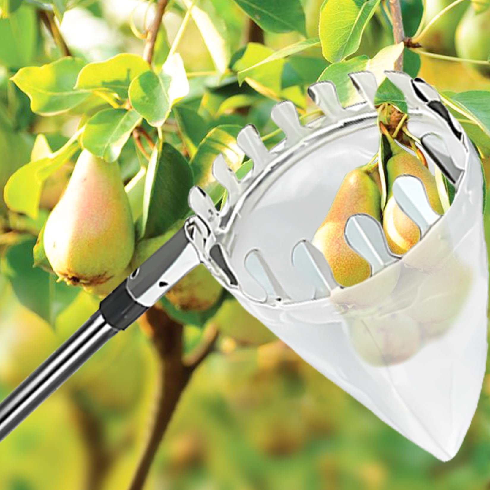 Idota Cueille Fruit Telescopique 4M Ramasse Pomme avec Perche Télescopique INOX et Sac Diamètre 16 cm Cueille Fruit pour Cerises Pommes Poires