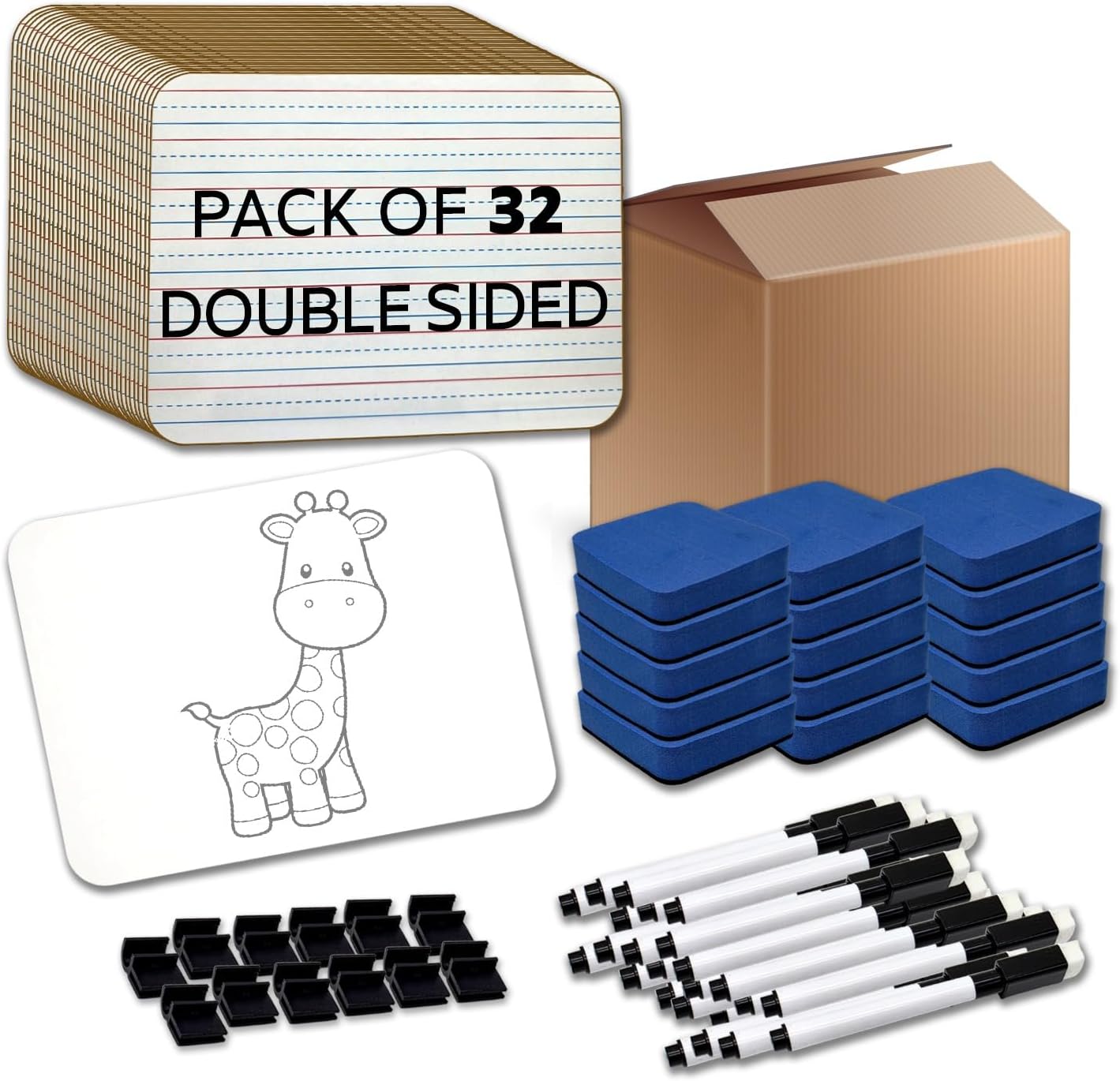 32 Pack Mini Dry Erase Boards Small, Double Sided 9"X12" Small Dry Erase Boards Bulk with Lines, Mini White Boards for Students Teacher & Classroom Pack with 32 Markers, 32 Erasers