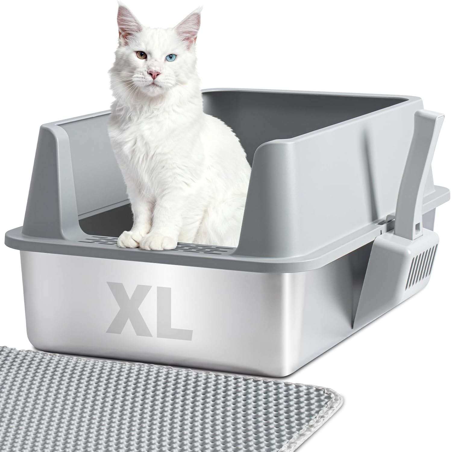 Stainless Steel XL High Sided Cat Litter Box with Lid and Scooper, Easy Clean, Non Stick, 23"x14.6"x10.2"