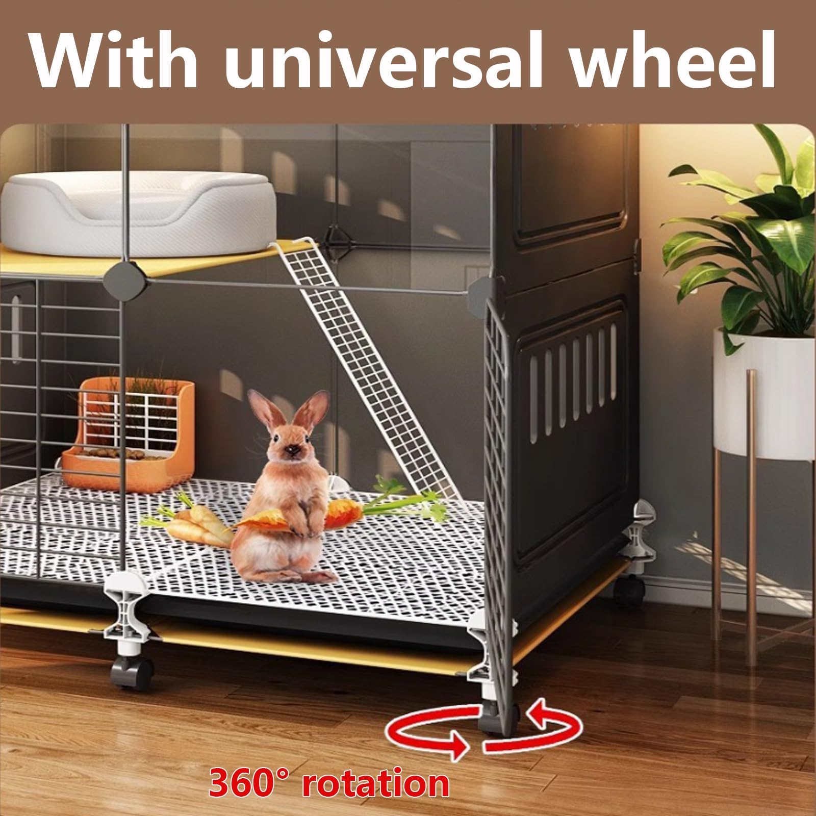Gabbia Per Conigli Fai Da Te Con Rotelle, Piccola Casa Per Animali Con Vassoio Rimovibile E Paraspruzzi Per Urina, Facile Da Installare(75 * 49 * 117cm)