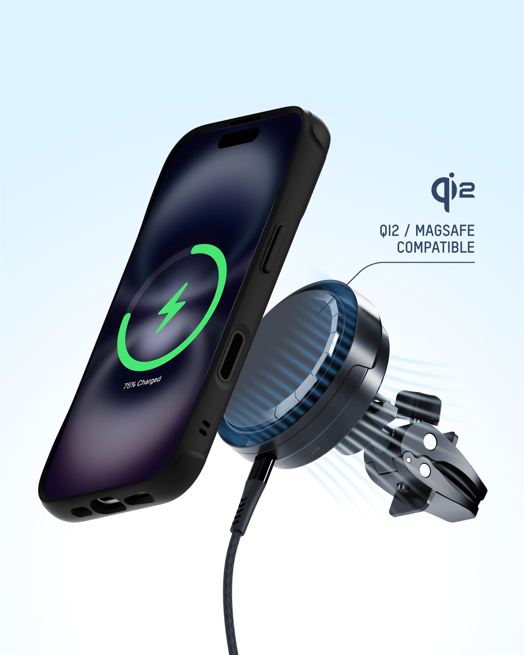 Mous Supporto per Bocchetta con Ricarica Wireless per iPhone 16/15/14/13, Pixel and S26, Compatibile con MagSafe