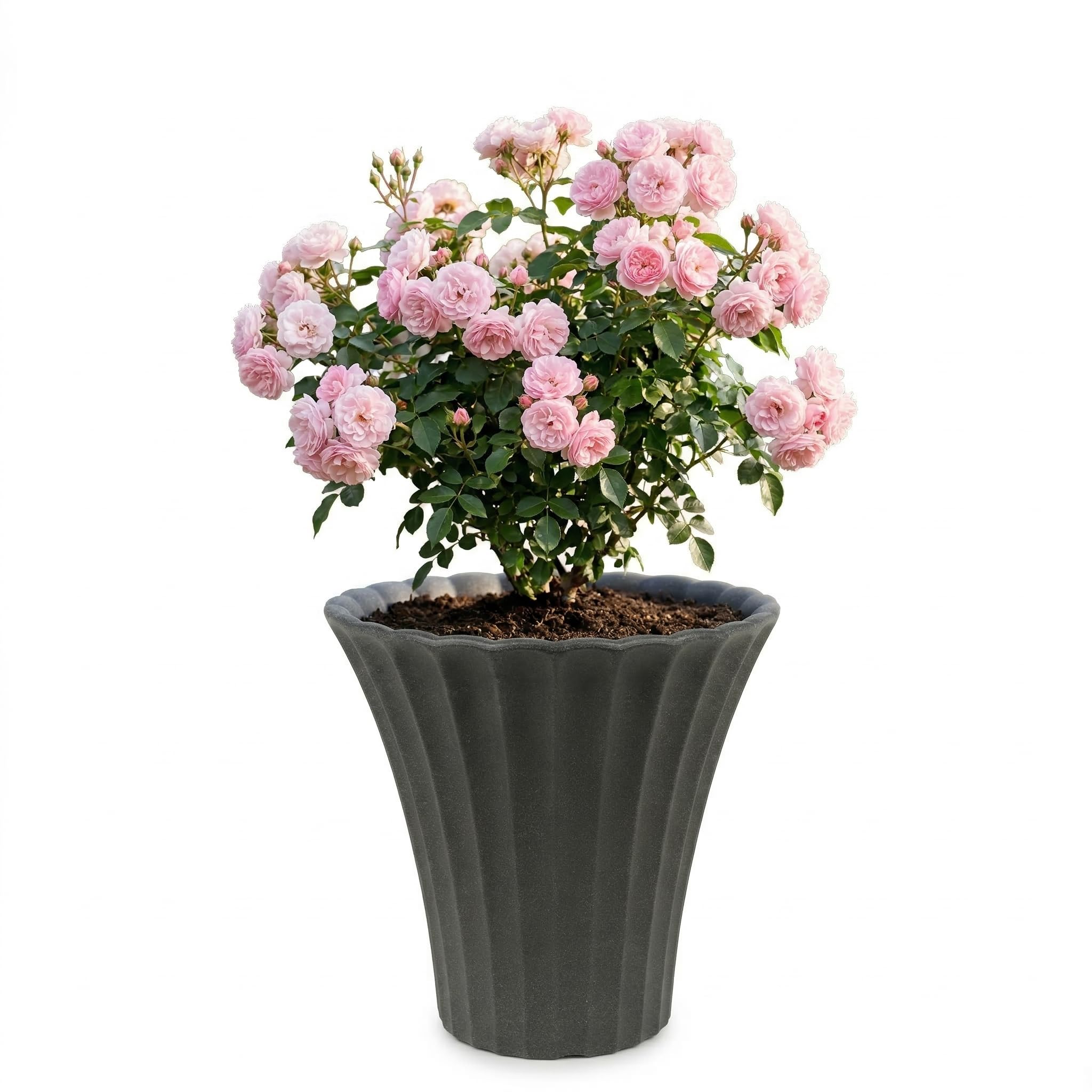 Urbnliving Anthracite Large Flower Shaped Plastic Plant And Flower Pot Planters Garden Outdoor Decor (1, )