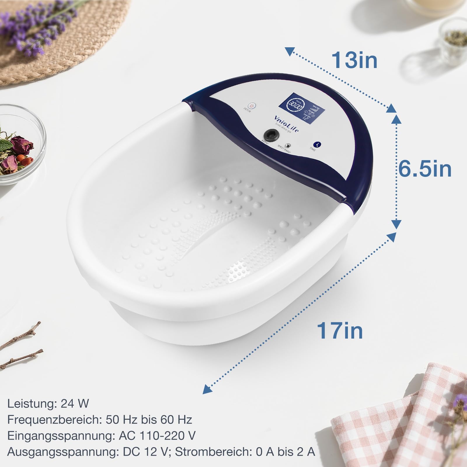Ionen Fußbad, Ionen Fussbad Detox, Tragbar Detox Fußbad mit Timer, Ionisches Fussbad Zum Entgiften, Fußspa Reiniger mit Wassersack (Mit Becken)