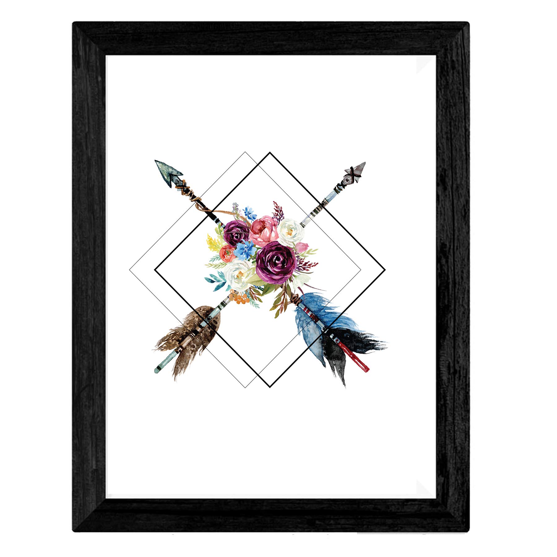 Nacnic Set de 4 láminas de Formas Geometricas Y Plumas Boho, en tamaño A3, Poster papel 250 gr. Con Marco