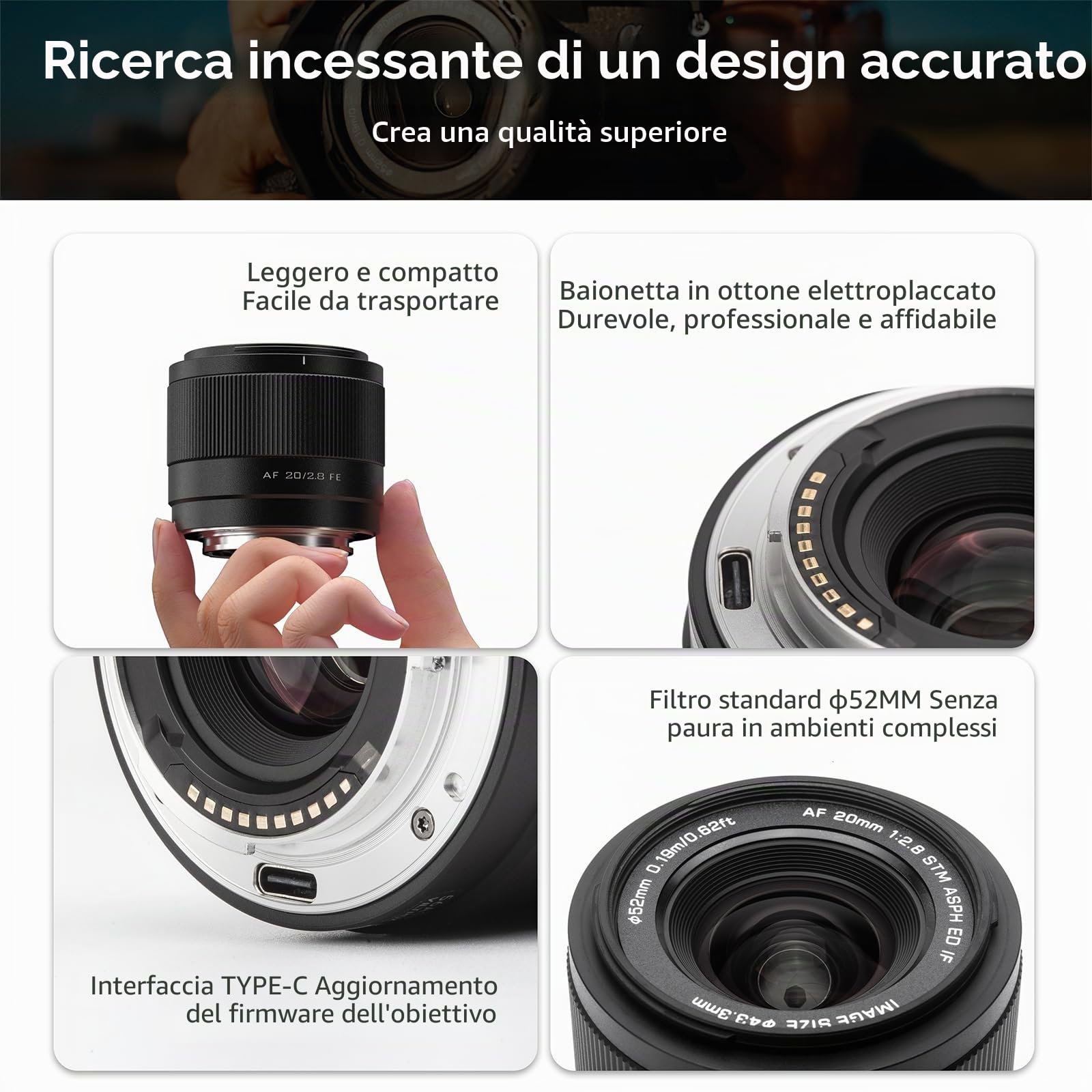 VILTROX 20mm F2.8 FE per Sony E Mount Obiettivo,AF 20mm f/2.8 E mount Full Frame Obiettivo Grandangolo Prime per Sony Alpha a7 a7III a7R a7RII I a7RIV a7S a7SII a9 a7C a6700 zv-e100 a6600 a6400 a7iv