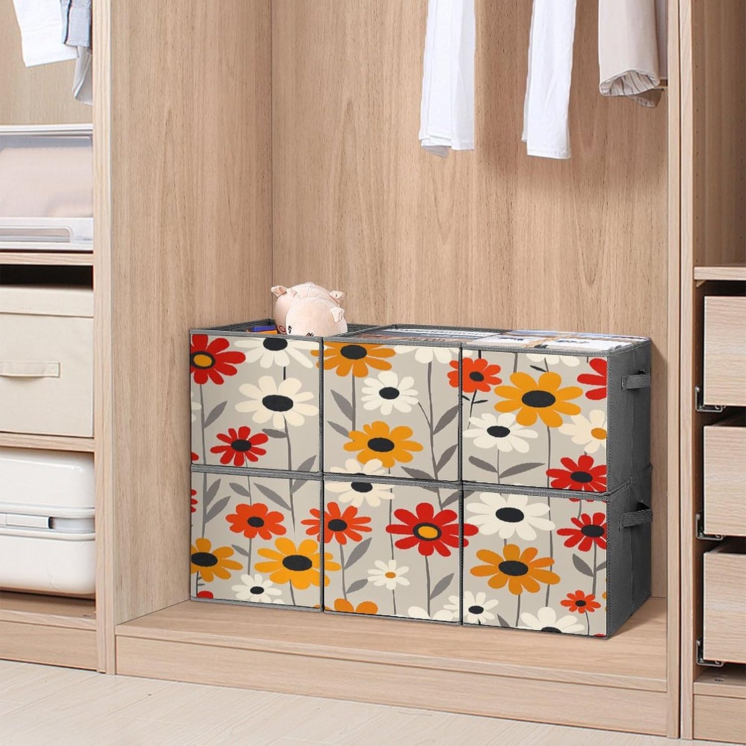 Multi Use Organizer Bins, Retro Flower Design Printed Storage Bins, Foldable Storage Baskets Are Suitable For Bedrooms, Offices, And Cars
