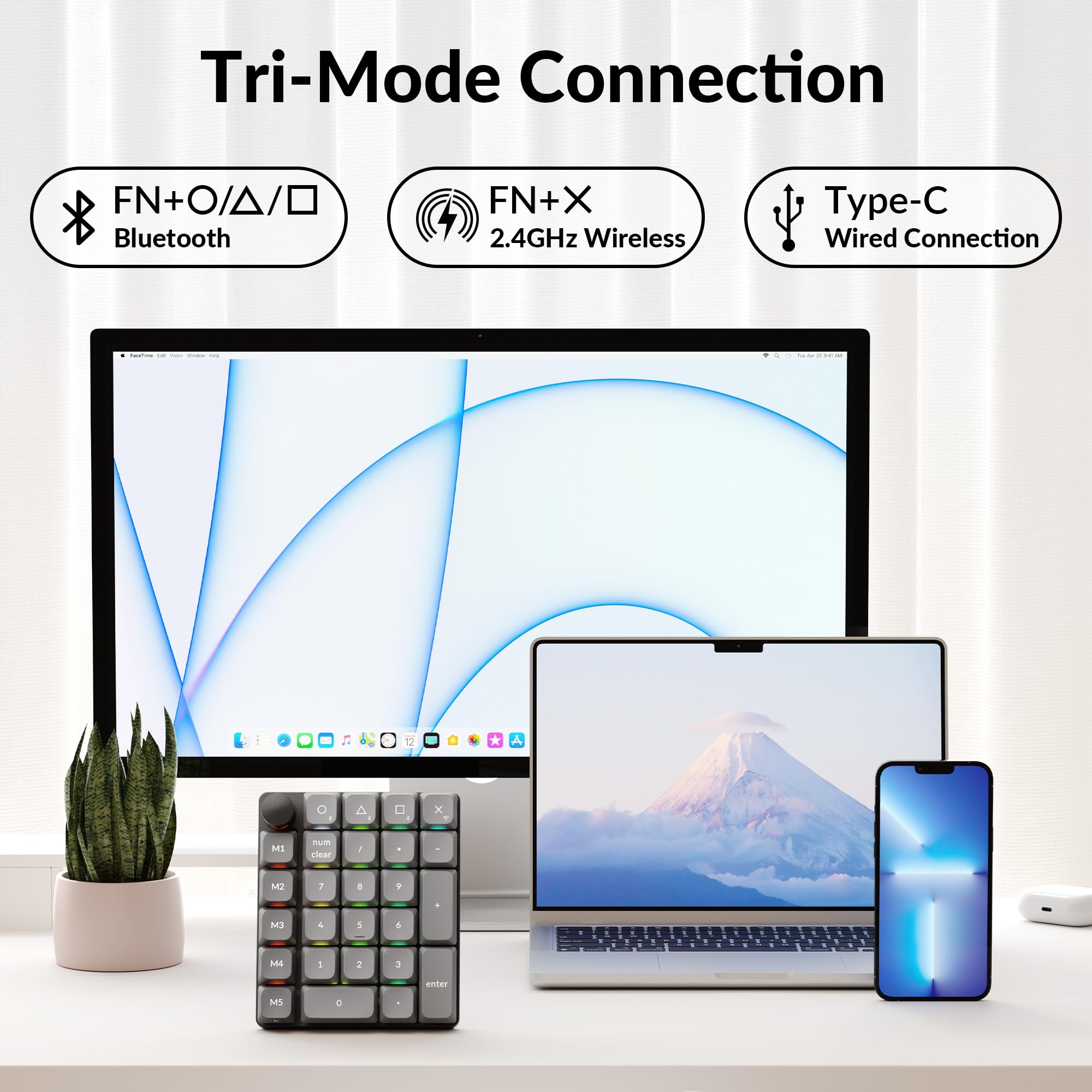 Keychron K0 MAX Teclado Numérico Inalámbrico Low-Profile, 27 Teclas, 1000Hz Polling Rate, Numpad Programable, 2,4 GHz/Bluetooth 5.3 / USB-C, Knob, Intercambiable en Caliente, Interruptore Marrone
