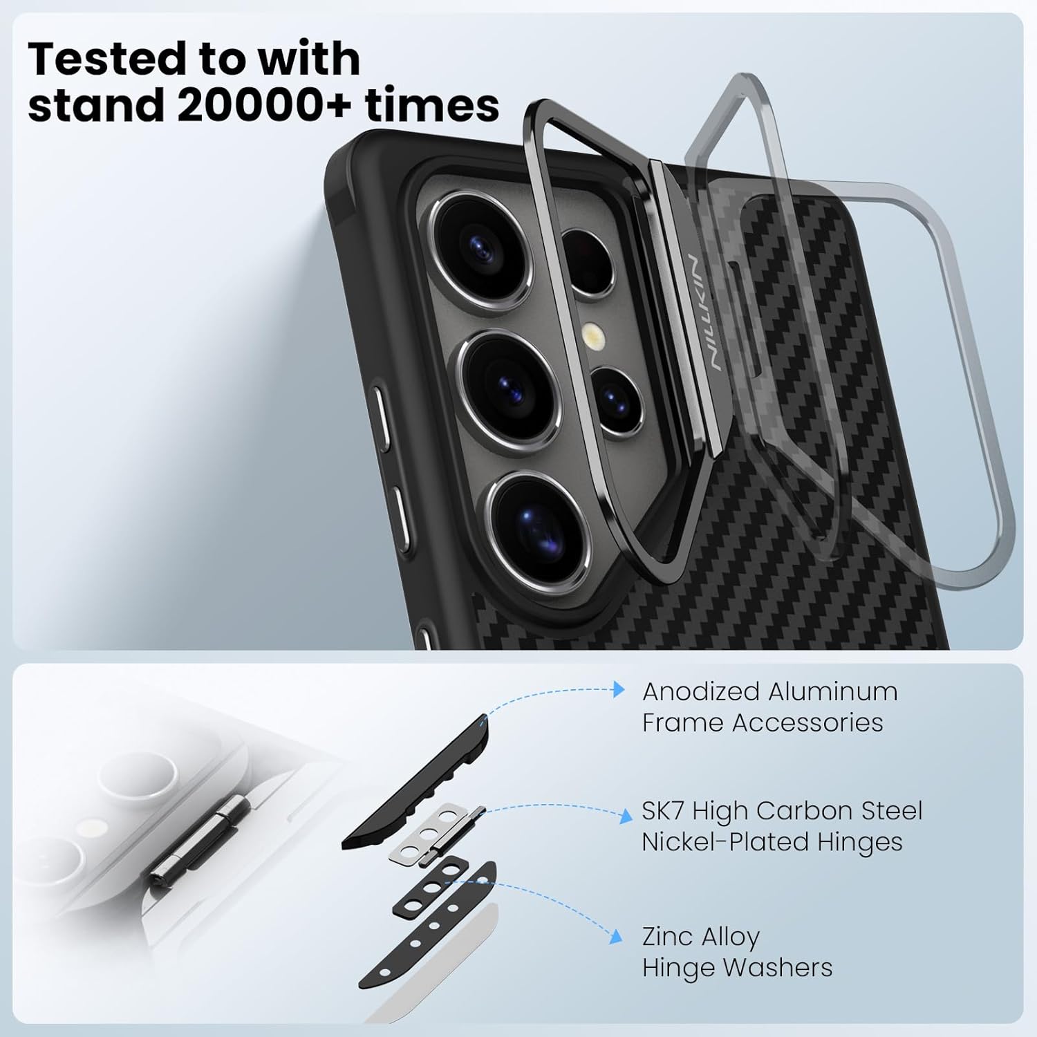 Nillkin for Samsung Galaxy S25 Ultra Carbon Fiber Case with Camera Kickstand [ Compatible with Magsafe/Military Grade Drop Tested ]- 6.9'' Black