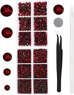 6616PCS Dark Red Hotfix Rhinestones Crystal Stones Glass for Fabric Clothes Shirts Sparkly Flat Back Round with Tweezers and Picking Pen (SS6~SS30 Set)