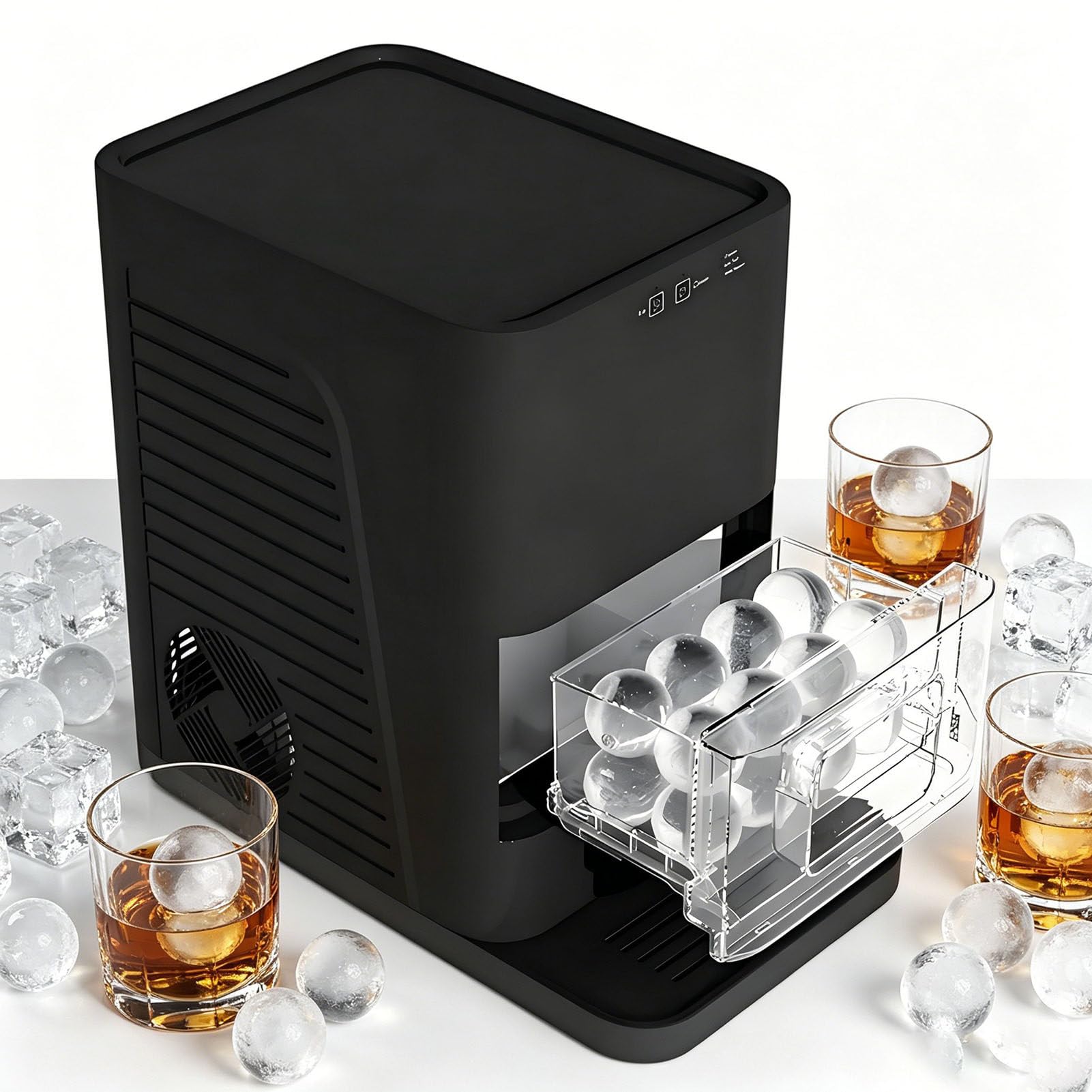 ROGHA 2'' Clear Ice Ball Maker Machine,42 PCS/Day,Sphere Ice Maker with Automatic Cleaning,Crystal-Clear & Slow-Melting Ice Spheres for Cocktails & Whiskey Black