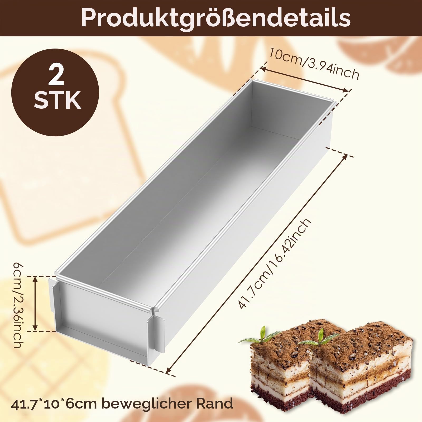 2 Stück Edelstahl Tiramisu Form für Kuchen und Torten | Backrahmen Rechteckig Verstellbar,Wiederverwendbare rechteckige Backform,Mousse Kuchenform Abnehmbarem Seitenteil