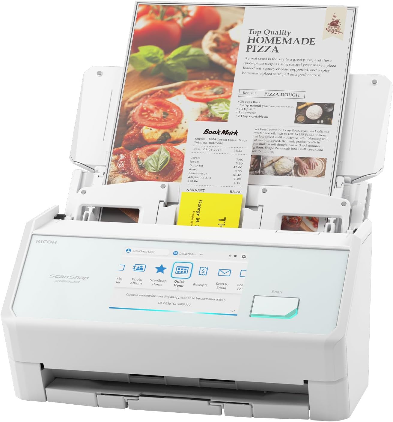 ScanSnap iX2500 Wireless or USB High-Speed Cloud Enabled Document, Photo & Receipt Scanner with Large 5" Touchscreen and 100 Page Auto Document Feeder for Mac or PC, White