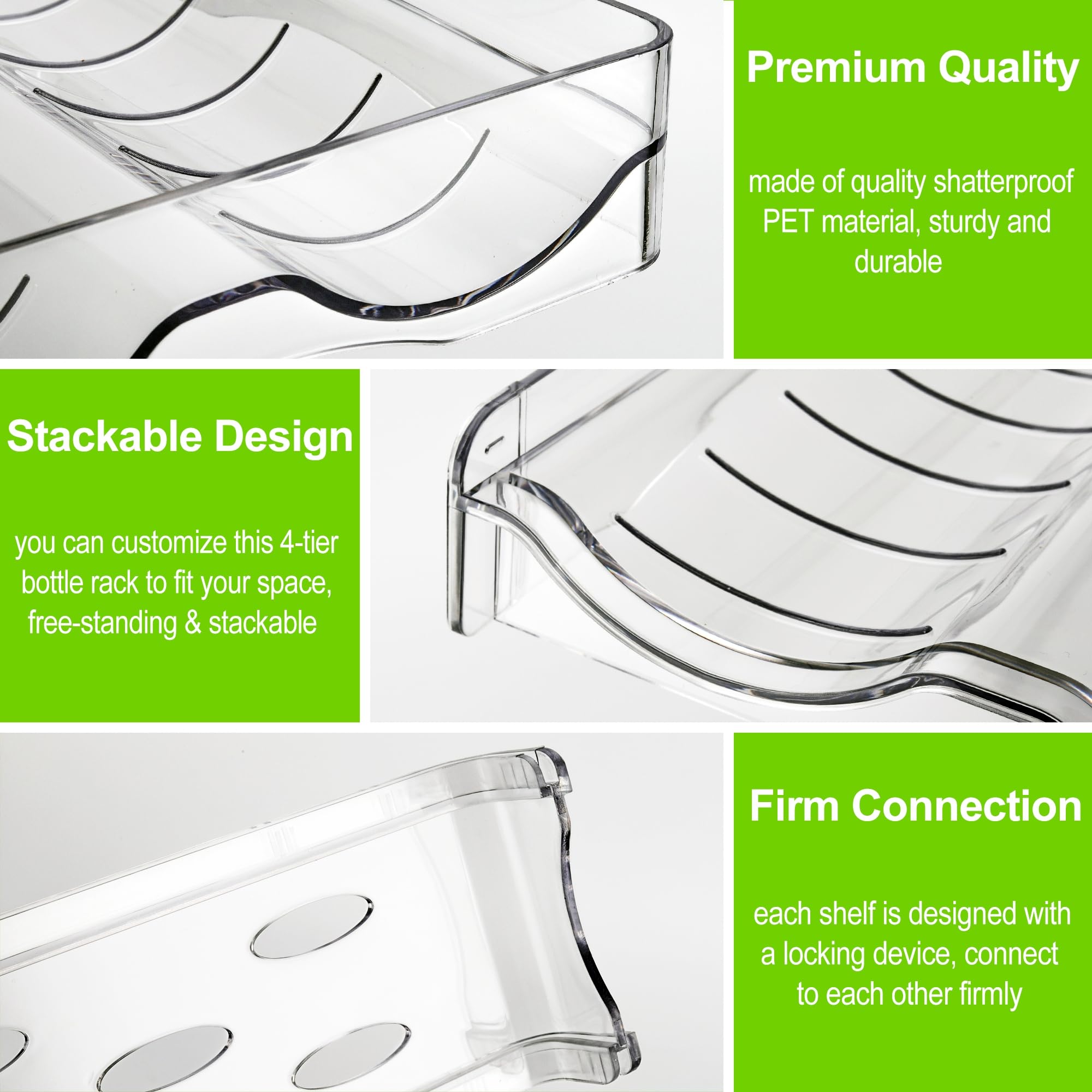 QUMMFA Water Bottle Organizer, 4 Pack Hold 16 Bottles, Stackable Water Bottle Holder, Kitchen Organizers for Cabinet, Countertop, Pantry and Fridge, Kitchen Cabinets Organizer for Tumbler, Wine, Cup