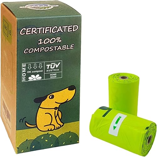 Moonygreen - Bolsa de basura para mascotas, compostables, ecológicas, sin perfume, extragruesas, a prueba de fugas, tamaño 22,86 x 33,02 cm, Verde