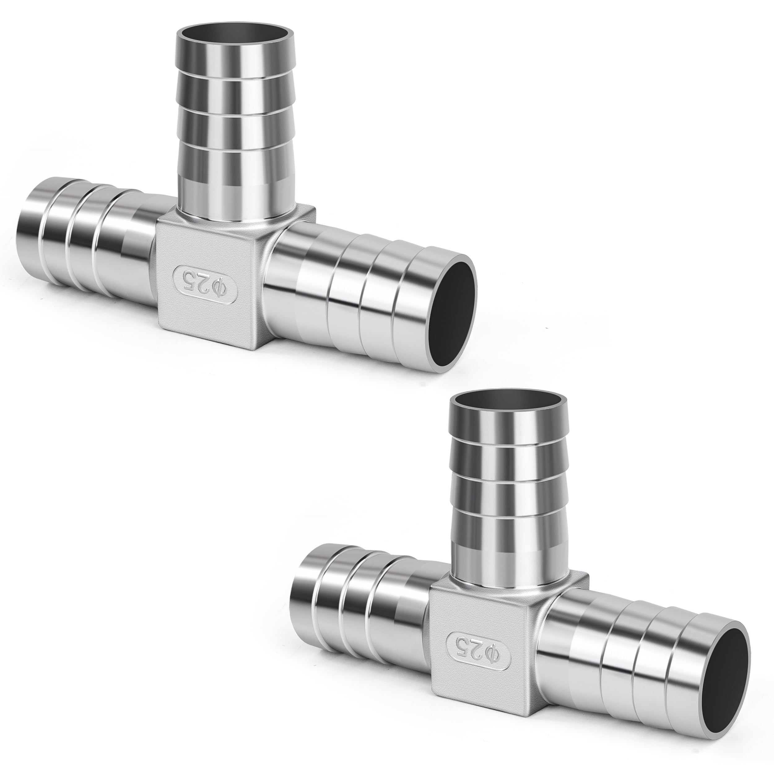 Raccords de tuyau d'air comprimé en T 25mm en acier inoxydable x2