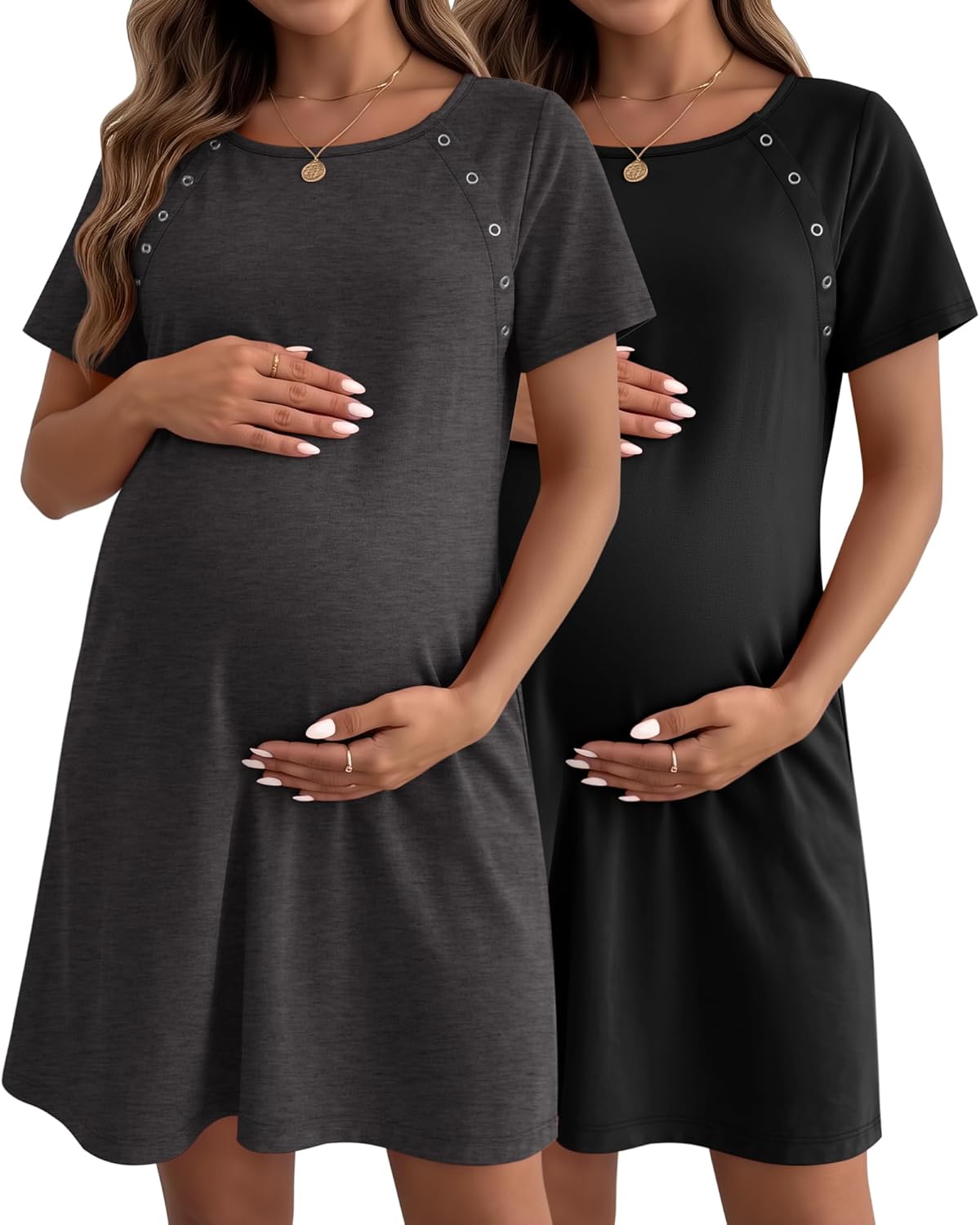 Huukeay 2 Pack Labor and Delivery Hospital Gown Women Nursing Birthing Maternity Dress 3 In1 Breastfeeding Buttons Pjs Robe