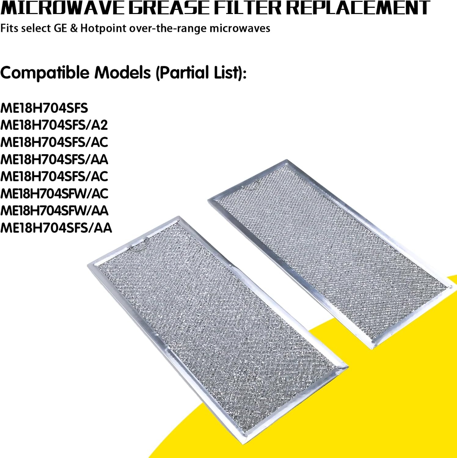 ME18H704SFS/AA, ME18H704SFS/AC, ME18H704SFW/AC, ME18H704SFW/AA, ME18H704SFS/AA Microwave Grease Filter Replacement, 2 Pack Vent Hood Aluminum Mesh Filter, 5-7/8" x 13-3/8" x 1/8"