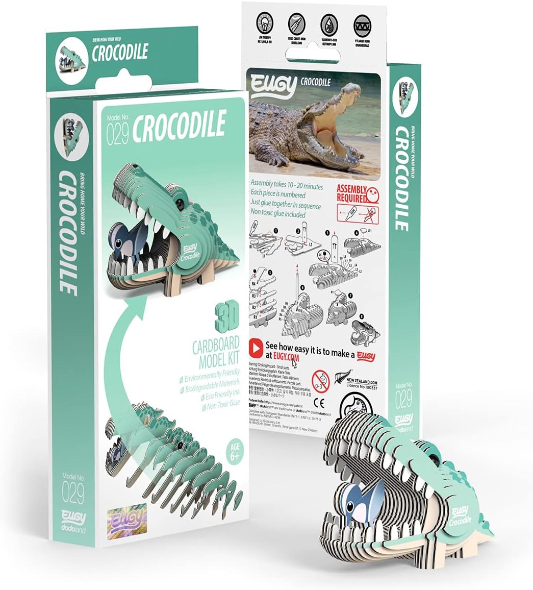 Eugy Crocodile 3D Puzzle - 22 Piece Eco-Friendly Educational Toy Puzzle for Boys, Girls & Kids Ages 6+