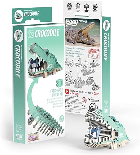 Miniatura 2 de Eugy Rompecabezas 3D de cocodrilo, 22 piezas, ecológico, juguete educativo para niños, niñas y niños a partir de 6 años