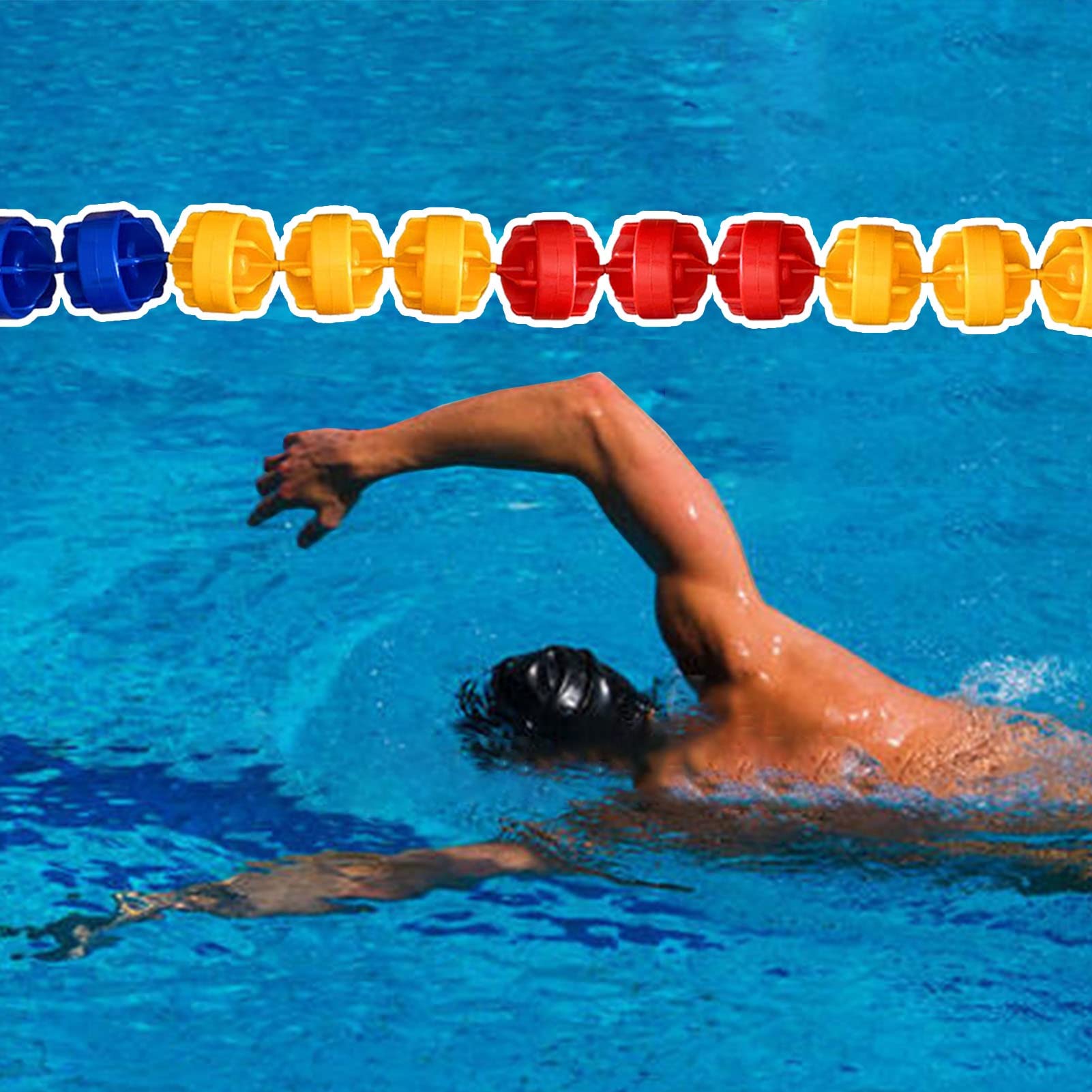 Flotteurs de piscine barrière flottante corde de sécurité pour piscine flotteur 9 cm de large, ligne de séparation de voie de piscine, 8 bouées et 2 crochets par mètre, cordon flottant intérieur et