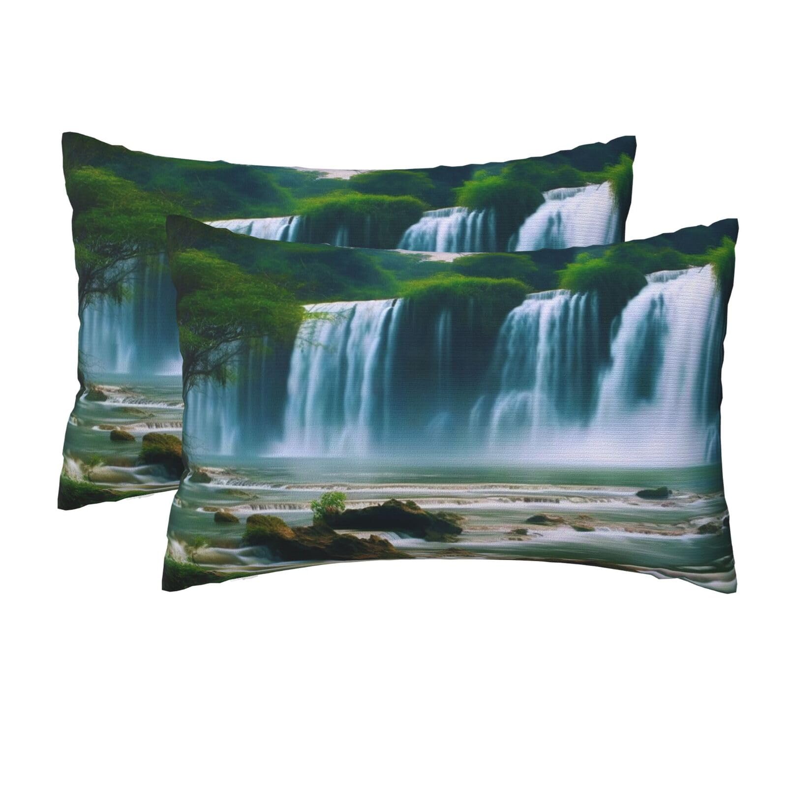 2 Pack Queen Pillow Cases with Hidden Zipper, Soft Breathable Pillow Covers for Hair and Skin, Waterfall Scenery Pillowcases 20"x30" Bed Pillow Protectors Cover for Sleeping Gifts
