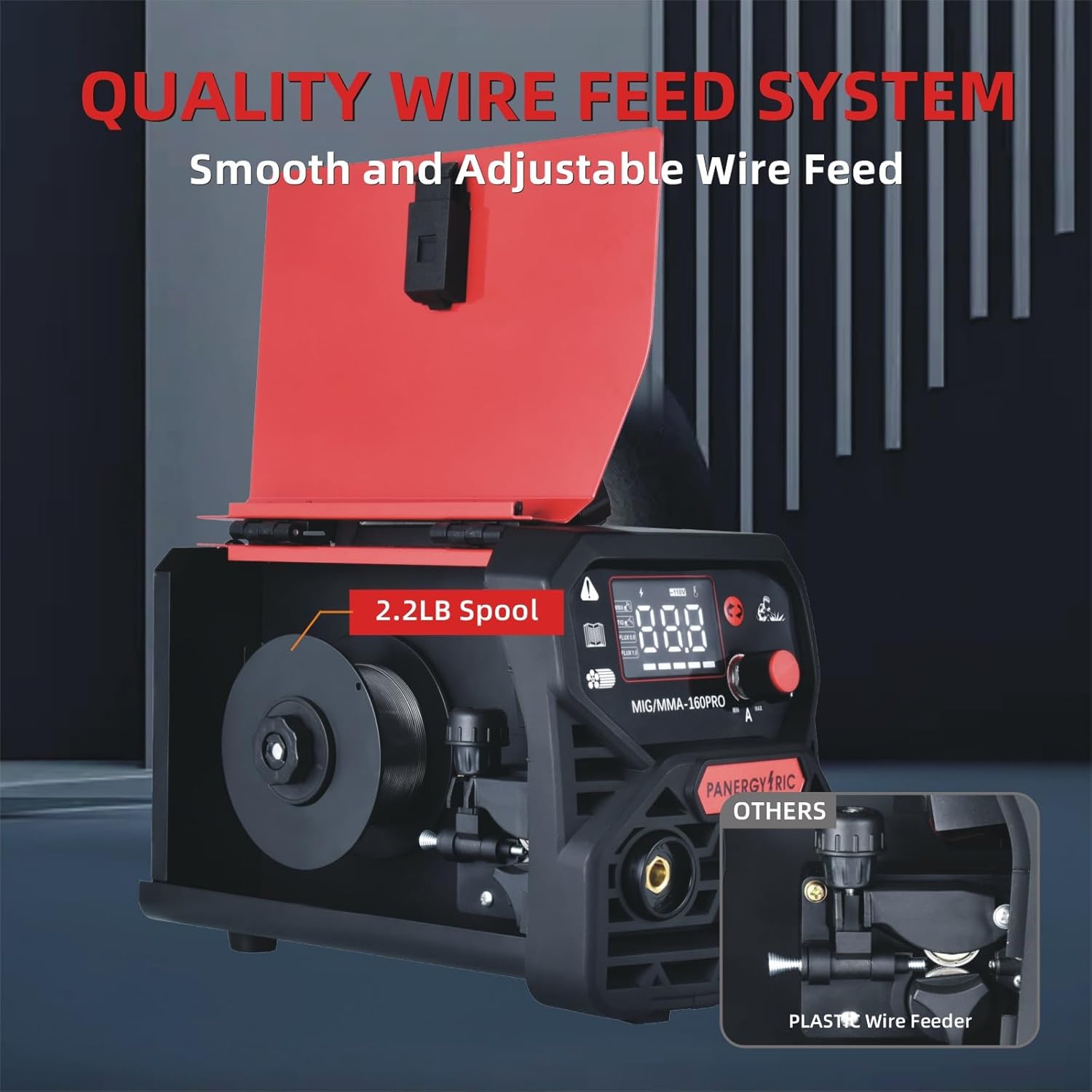 Internal view of the wire feed system in the PANERGYRIC MIGMMA-160 PRO welder