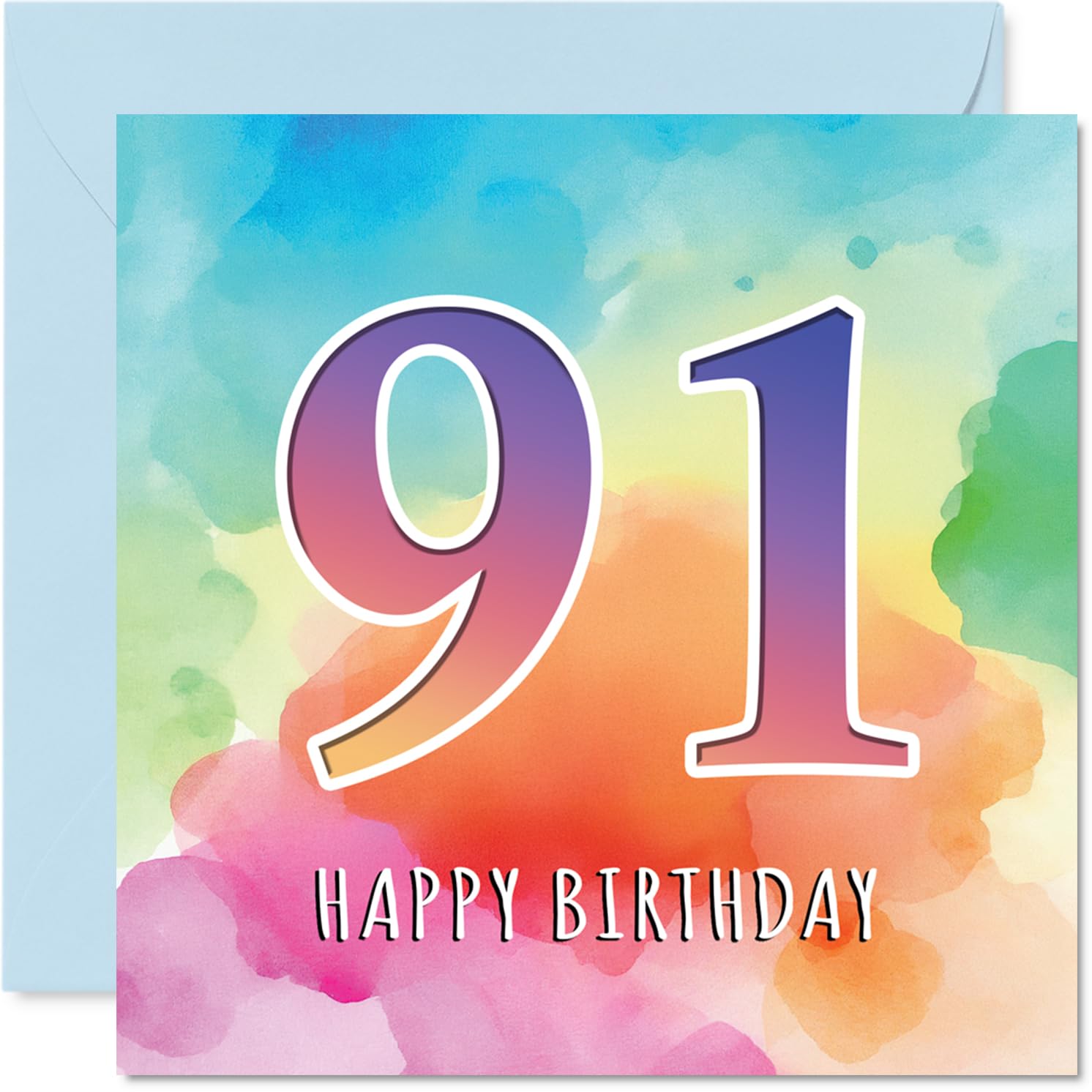 91st Birthday Cards for Women and Men, Colourful Watercolour Age