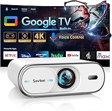 Proyector compatible con Google TV, 1800 ANSI, tapa de lente automática y Keystone 4D, enfoque automático, control de voz, proyector portátil para exteriores 4K con WiFi y Bluetooth, proyector