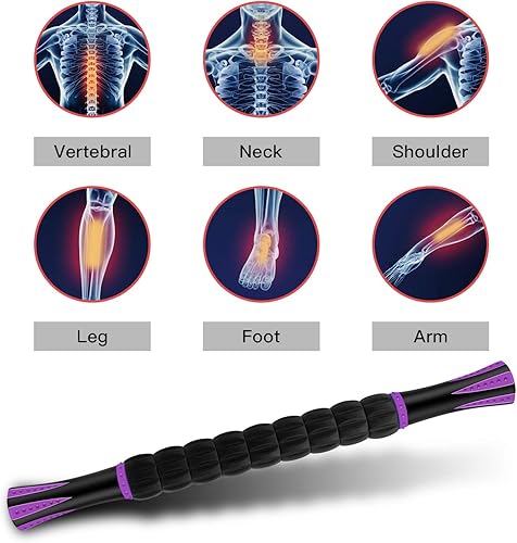 Miniatura 3 de Rodillo de masaje para atletas, ayuda a reducir el dolor, calambres, tensión, piernas, brazos, espalda, pantorrillas, masajeador muscular, morado y