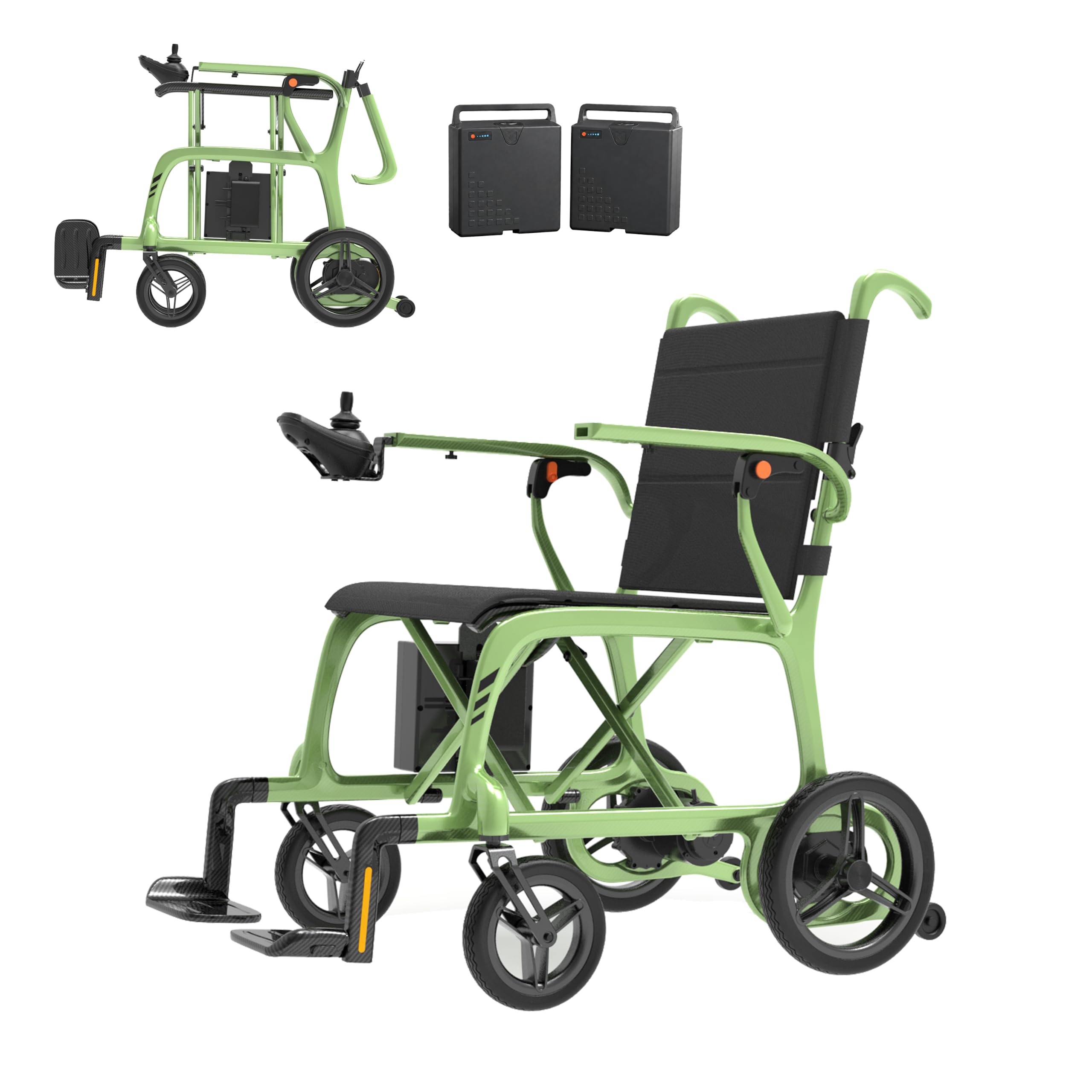 Nur 11 kg Rollstuhl Elektrisch Faltbar, LED-Anzeige, 100% Kohlefaser, 48+ km Reichweite Elektrischer Rolls, 2 * 12AH Batterien Elektrorollstuhl, mit Sitzkissen, Tragetasche, Staubschutzhülle