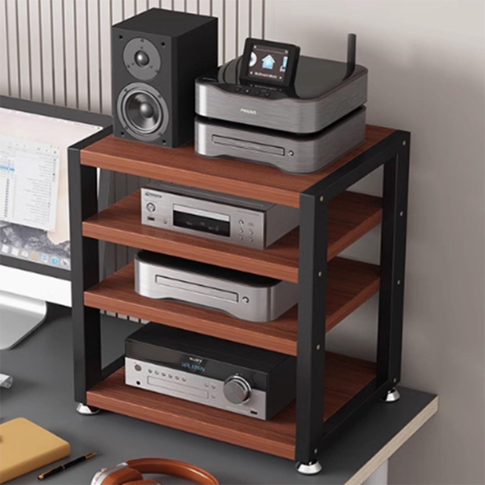 Nowoczesna szafka stereo 4-poziomowy stojak audio do salonu pokoju gier sypialni studia nagraniowego - stylowy sprzęt do przechowywania odtwarzacza multimedialnego na biurko