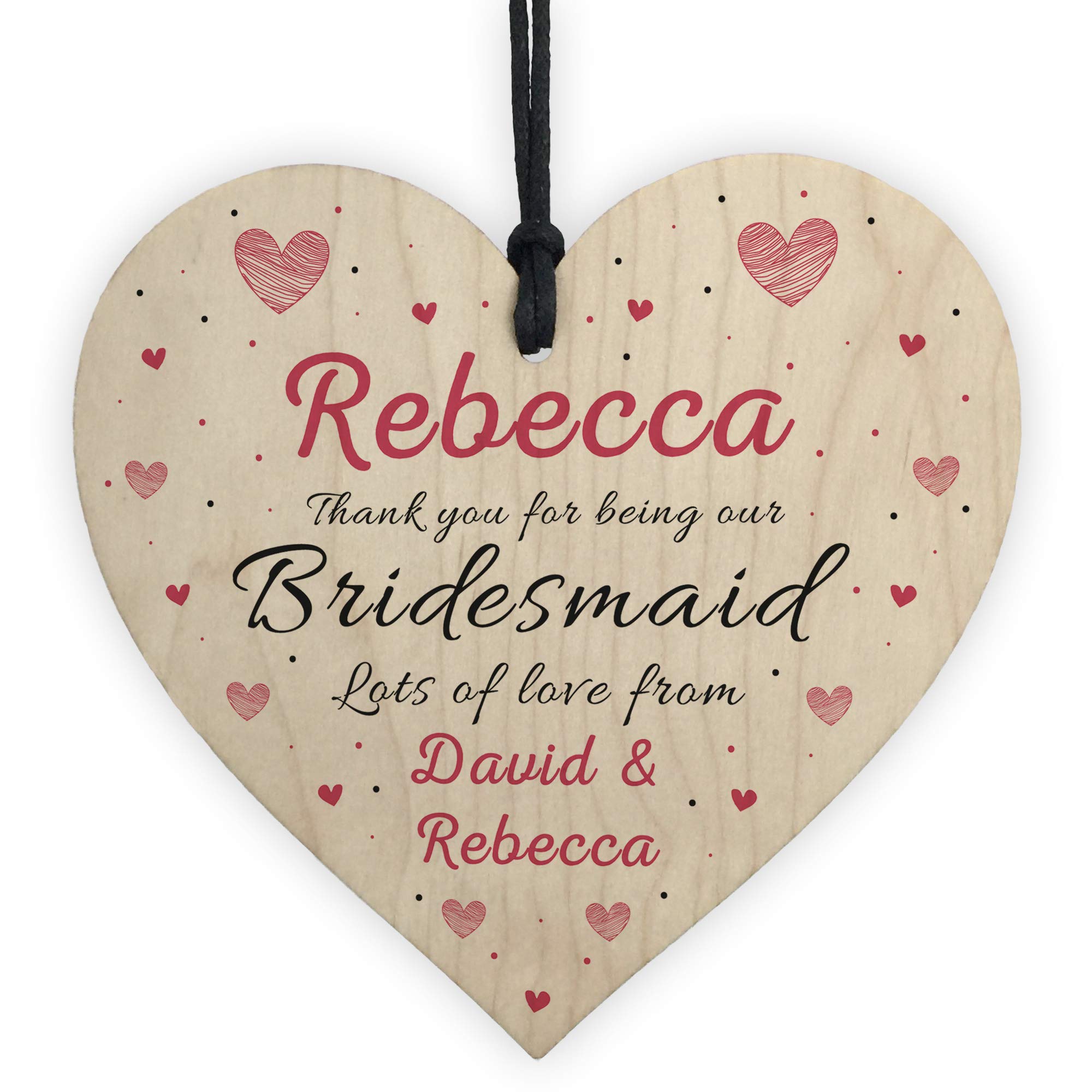 Red Ocean Personalised Thank You Gifts For Bridesmaid Plaques Wooden Heart Wedding Keepsake