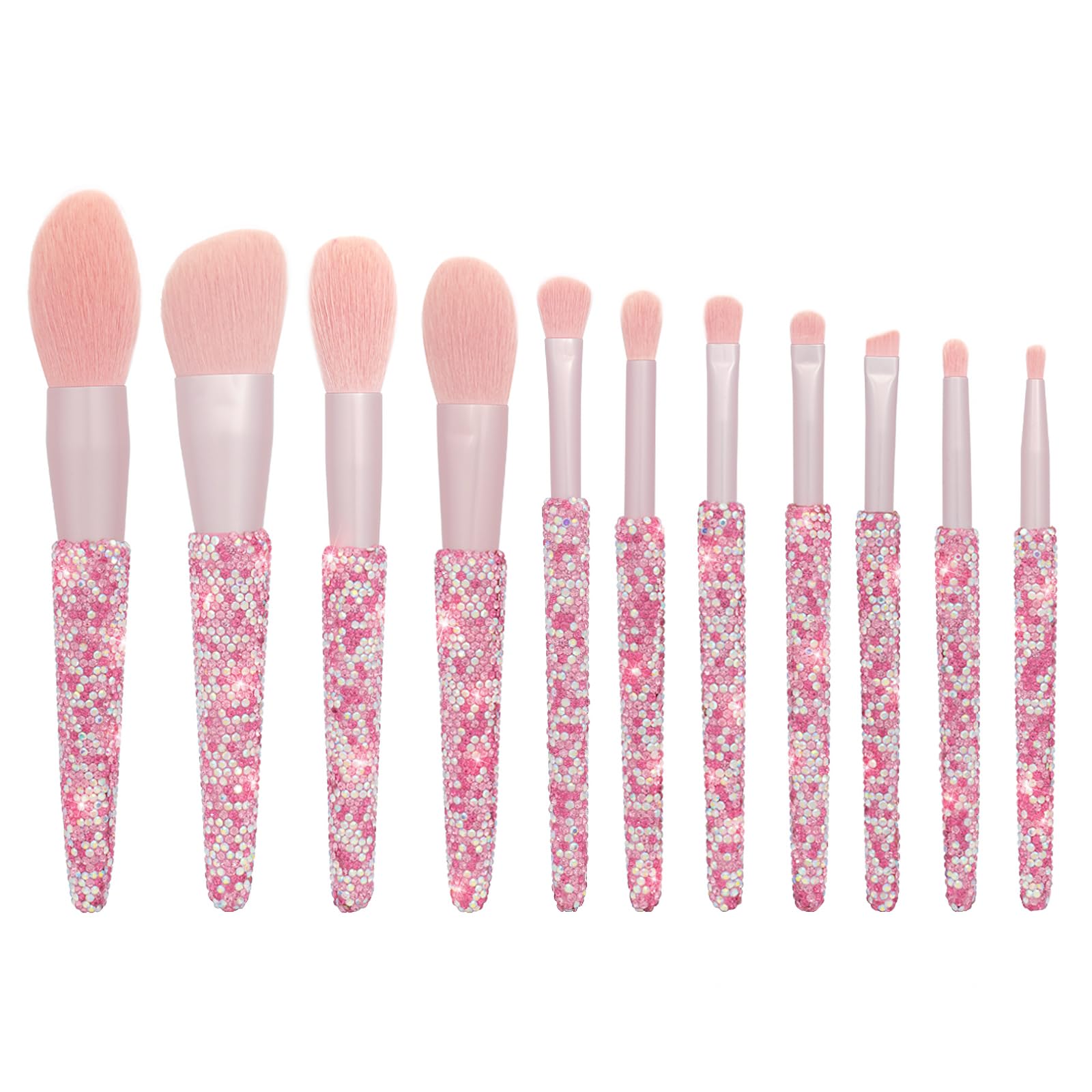 Set di 11 pennelli da trucco professionali, con strass, per miscelare fondotinta liquido, cipria, correttore, ombretti, strumenti di bellezza glitterati (rosa AB)