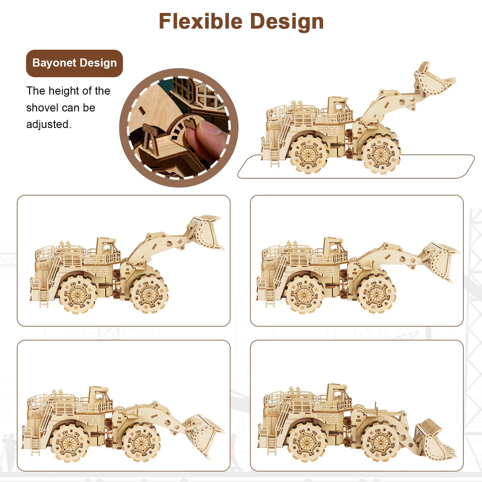 3D drewniane puzzle dla dorosłych, Drewniany mechaniczny model wózka widłowego, Drewniany DIY wózek widłowy DIY świąteczne prezenty urodzinowe, 312 elementów