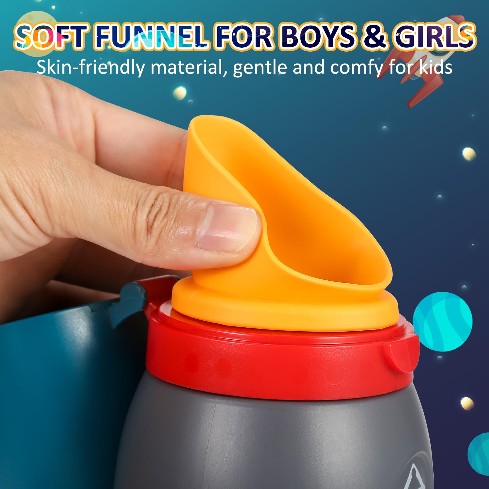 ONEDONE Portable Urinal for Kids Rocket Pee Cup for Kids Emergency Urinal for Toddlers Boys Girls 12.5 OZ Small Pee Bottle for Kid Child Camping Car Travel Potty Training Baby Urinal Teal - 2